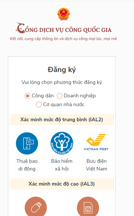 các bước đăng ký hộ tịch trực tuyến 