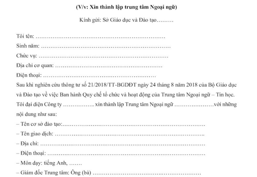 thành lập trung tâm ngọai ngữ